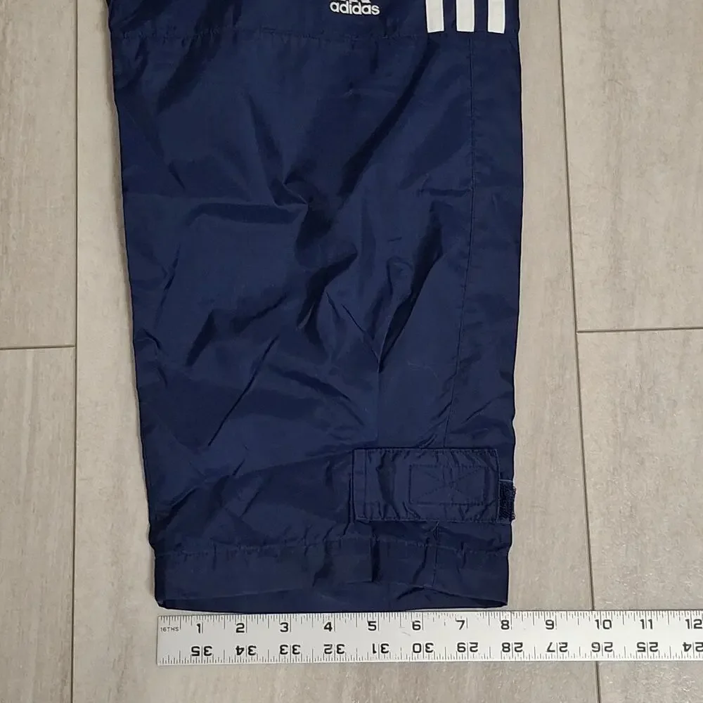Vintage Y2K Adidas Windbreaker Men's Pants Navy Blue Baggy White Stripe Size L